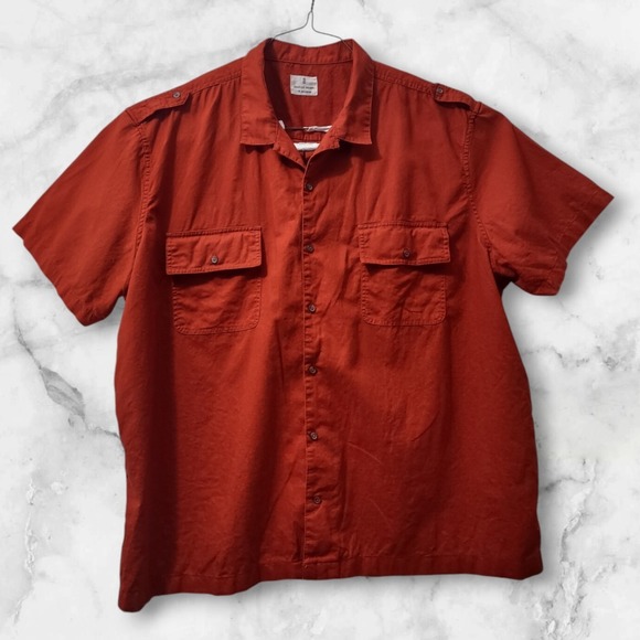 Mutual Weave Mens Shirt 4XL Orange Short Sleeve Linen Blend Camp Outdoors Summer - Picture 1 of 10